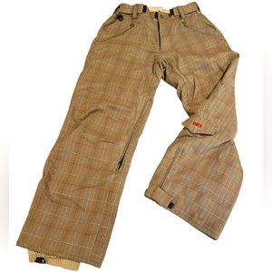 E408 Women’s Pink Gold Green Plaid Snowboard Pants Insulated Big
